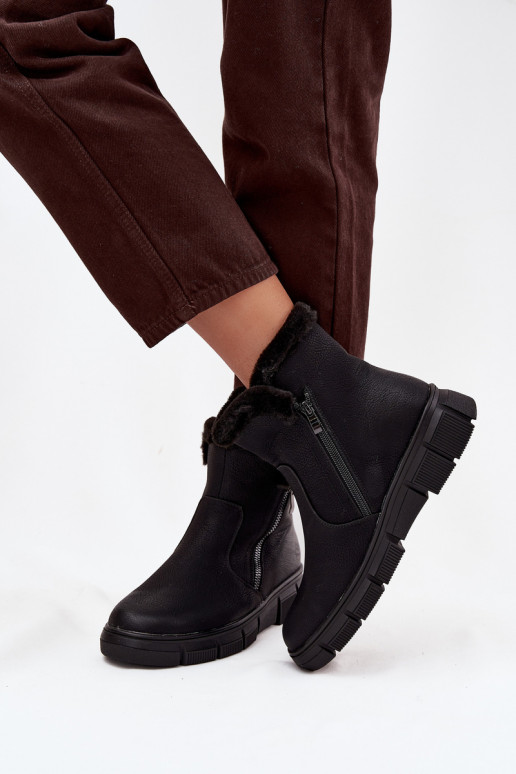 Botas de nieve Femenino con una plataforma con un abrigo de piel de color negro Briselle