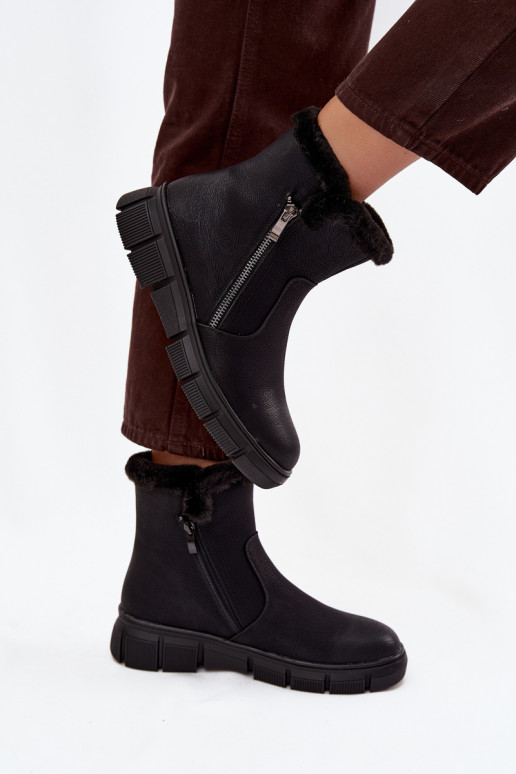 Botas de nieve Femenino con una plataforma con un abrigo de piel de color negro Briselle