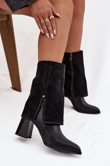 Piel Botas de mujerENyAiniętą CholeAką calentamiento Tiene queciejka K7206-01 de color negro