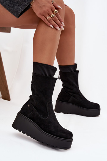 Femenino Piel Zapatos de gamuza con una plataforma Tiene queciejka A7161-20 de color negro