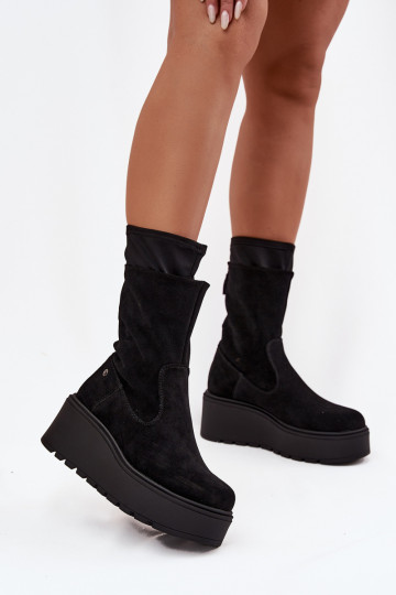 Femenino Piel Zapatos de gamuza con una plataforma Tiene queciejka A7161-20 de color negro 2