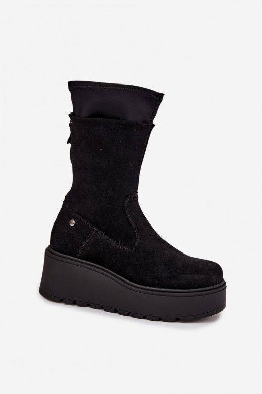 Femenino Piel Zapatos de gamuza con una plataforma Tiene queciejka A7161-20 de color negro Femenino Piel Zapatos de gamuza con una plataforma Tiene queciejka A7161-20 de color negro