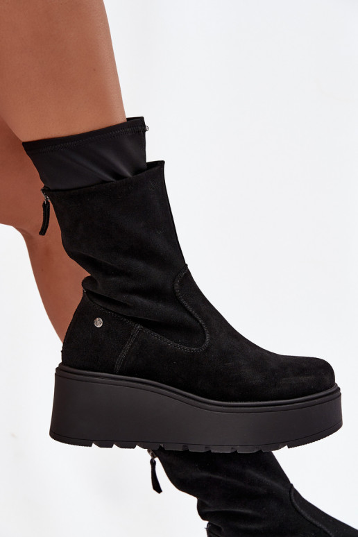 Femenino Piel Zapatos de gamuza con una plataforma Tiene queciejka A7161-20 de color negro Femenino Piel Zapatos de gamuza con una plataforma Tiene queciejka A7161-20 de color negro