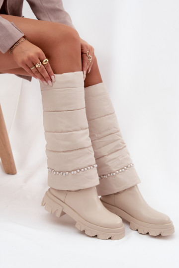 Botas largas cálidas con cuentas color marfil Irvette