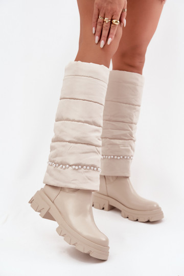 Botas largas cálidas con cuentas color marfil Irvette 2
