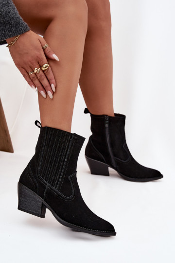 Botines de ante de estilo cowboy para mujer forrados color negro Dylira