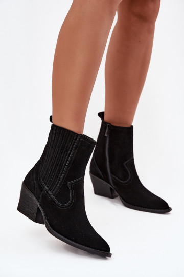 Botines de ante de estilo cowboy para mujer forrados color negro Dylira 2