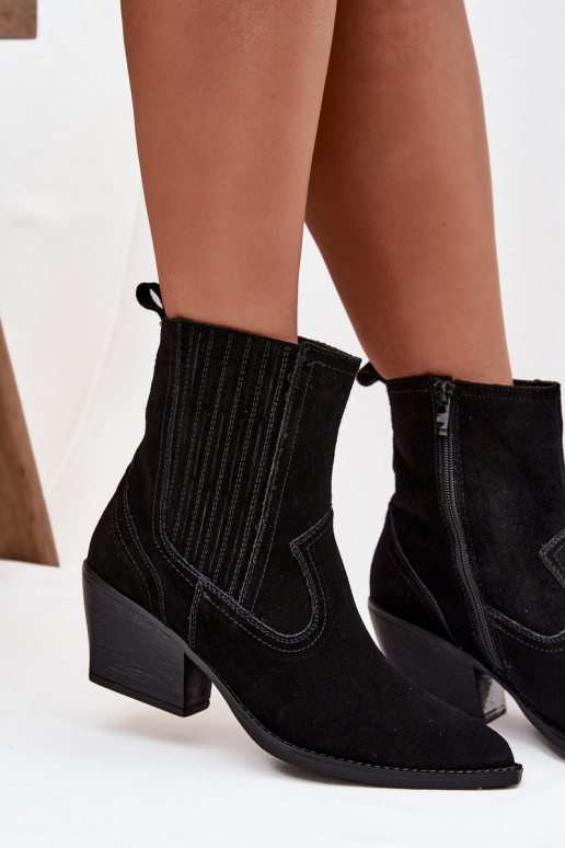 Zapatos de gamuza estilo vaquero Femenino con tacones calentamiento de color negro Dylira Zapatos de gamuza estilo vaquero Femenino con tacones calentamiento de color negro Dylira