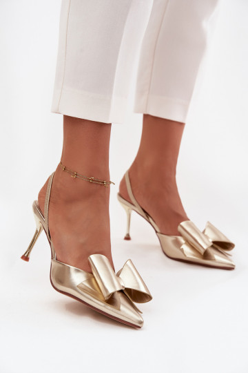 Zapatos de tacón con talones abiertos y lazo color dorado Eklevia 2