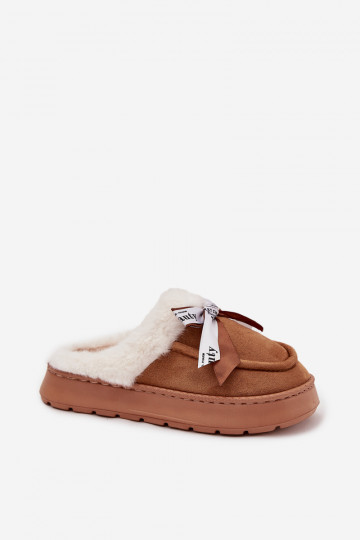Zapatillas de mujer con pelaje y lazo, color marrón "Fenella" 2