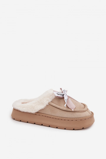 Zapatillas de mujer con pelaje y lazo, color arena "Fenella" 2