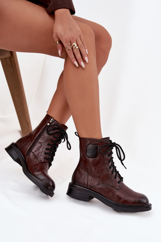 Piel botines de trabajo Femenino Con decoraciones Detalem Tiene queciejka K7180-01 color marrón Piel botines de trabajo Femenino Con decoraciones Detalem Tiene queciejka K7180-01 color marrón