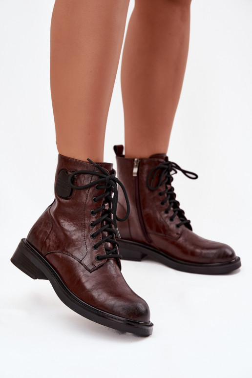 Piel botines de trabajo Femenino Con decoraciones Detalem Tiene queciejka K7180-01 color marrón Piel botines de trabajo Femenino Con decoraciones Detalem Tiene queciejka K7180-01 color marrón