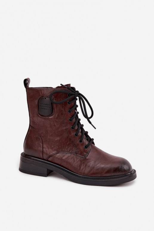 Piel botines de trabajo Femenino Con decoraciones Detalem Tiene queciejka K7180-01 color marrón Piel botines de trabajo Femenino Con decoraciones Detalem Tiene queciejka K7180-01 color marrón