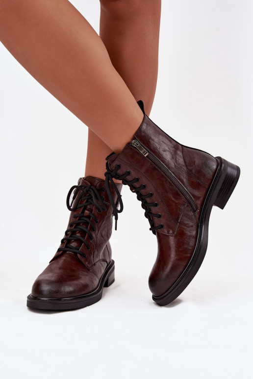 Piel botines de trabajo Femenino Con decoraciones Detalem Tiene queciejka K7180-01 color marrón Piel botines de trabajo Femenino Con decoraciones Detalem Tiene queciejka K7180-01 color marrón