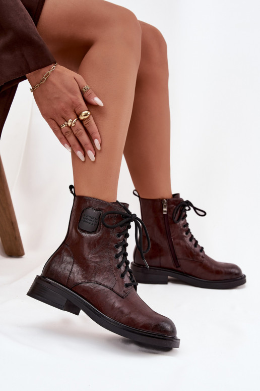 Piel botines de trabajo Femenino Con decoraciones Detalem Tiene queciejka K7180-01 color marrón Piel botines de trabajo Femenino Con decoraciones Detalem Tiene queciejka K7180-01 color marrón