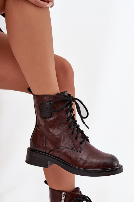 Piel botines de trabajo Femenino Con decoraciones Detalem Tiene queciejka K7180-01 color marrón Piel botines de trabajo Femenino Con decoraciones Detalem Tiene queciejka K7180-01 color marrón