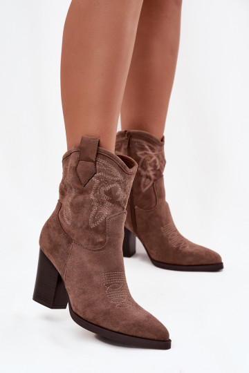 botas estilo vaquero Femenino con tacones de gamuza ecológicaoAe beige Carissa 2