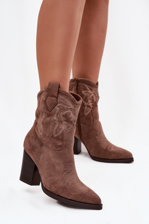 botas estilo vaquero Femenino con tacones de gamuza ecológicaoAe beige Carissa