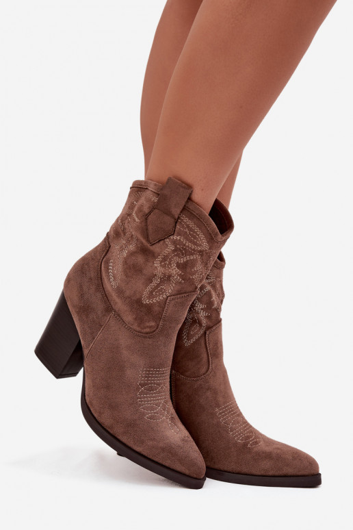 botas estilo vaquero Femenino con tacones de gamuza ecológicaoAe beige Carissa