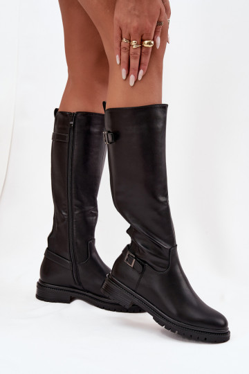 calentamiento botas de mujer con tacones anchos con hebillas de color negro Sorelle 2