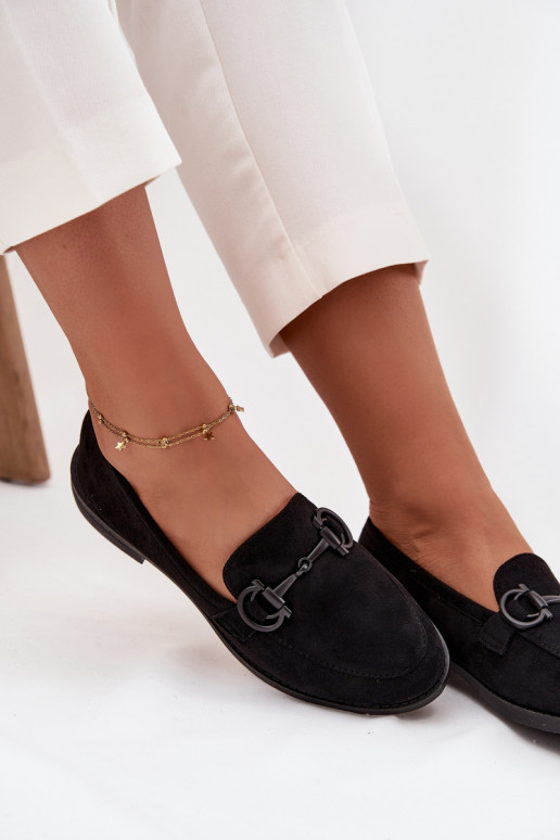 mocasines de mujer Con decoraciones Detalem de gamuza ecológicaoAe de color negro Ambria