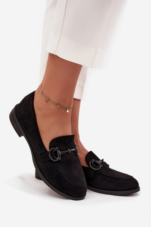 mocasines de mujer Con decoraciones Detalem de gamuza ecológicaoAe de color negro Ambria