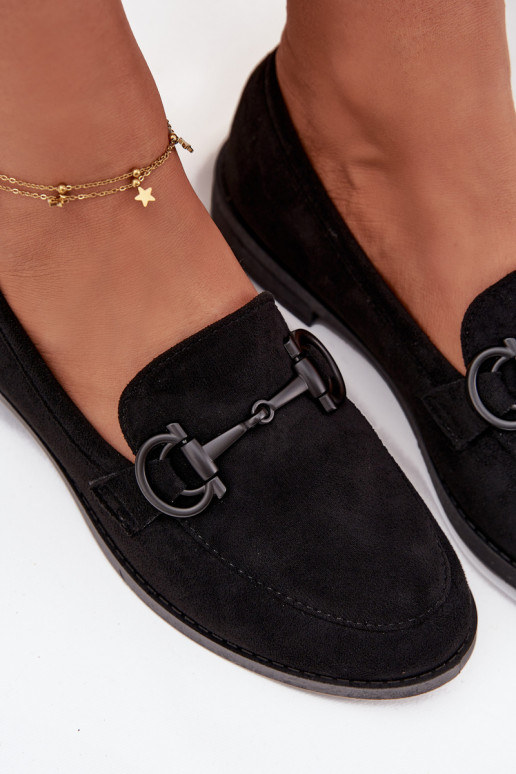 mocasines de mujer Con decoraciones Detalem de gamuza ecológicaoAe de color negro Ambria