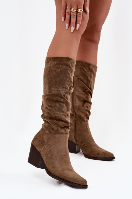 botas de mujer Con un top rizado con tacones calentamiento color verde Paelina botas de mujer Con un top rizado con tacones calentamiento color verde Paelina