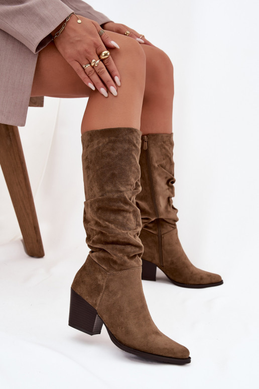 botas de mujer Con un top rizado con tacones calentamiento color verde Paelina botas de mujer Con un top rizado con tacones calentamiento color verde Paelina