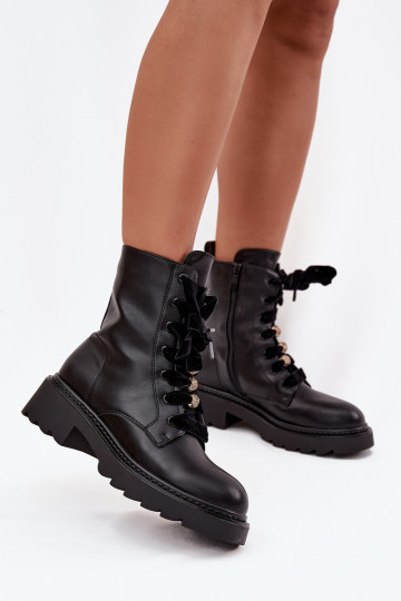 Botines de mujer de color negro con cordones decorativos Elindra