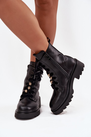Botines de mujer de color negro con cordones decorativos Elindra 2