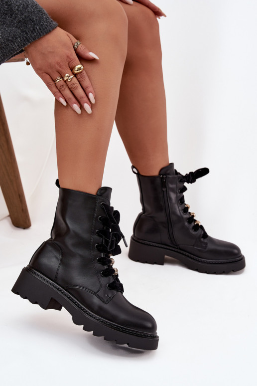 calentamiento Botas de mujer Con decoraciones atándosem de color negro Elindra