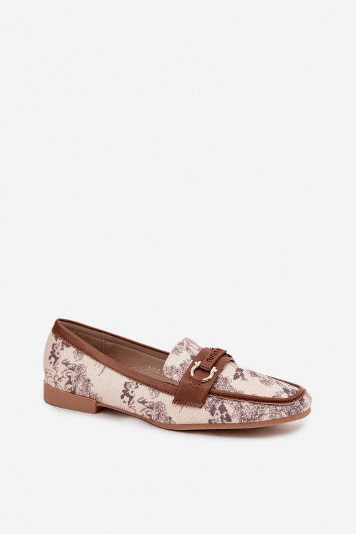 Estampado Mocasines Mocasines Femenino Con decoraciones Elemento beige-color marrón Evelora Estampado Mocasines Mocasines Femenino Con decoraciones Elemento beige-color marrón Evelora
