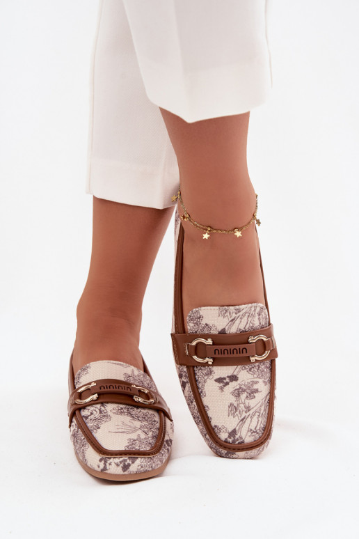 Estampado Mocasines Mocasines Femenino Con decoraciones Elemento beige-color marrón Evelora Estampado Mocasines Mocasines Femenino Con decoraciones Elemento beige-color marrón Evelora