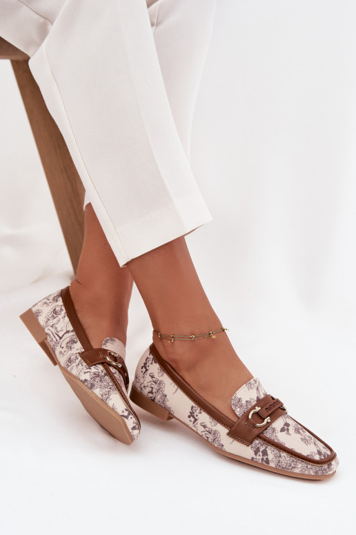 Estampado Mocasines Mocasines Femenino Con decoraciones Elemento beige-color marrón Evelora Estampado Mocasines Mocasines Femenino Con decoraciones Elemento beige-color marrón Evelora