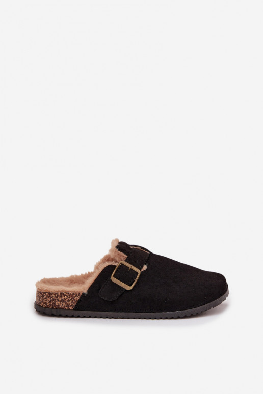 Zapatillas Zuecos Femenino calentamiento con pelo dentro con hebillas de color negro Sylisse Zapatillas Zuecos Femenino calentamiento con pelo dentro con hebillas de color negro Sylisse