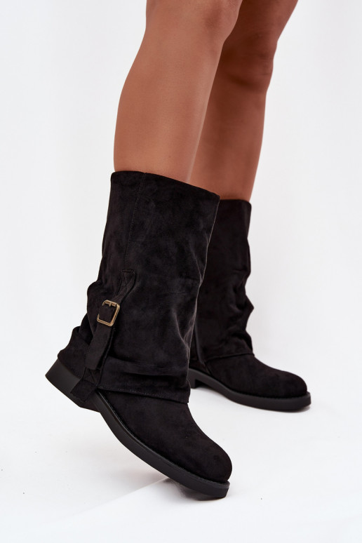 botas de mujerENyAiniętą CholeAką Mitad de la pantorrilla con hebillas de color negro Minelle botas de mujerENyAiniętą CholeAką Mitad de la pantorrilla con hebillas de color negro Minelle