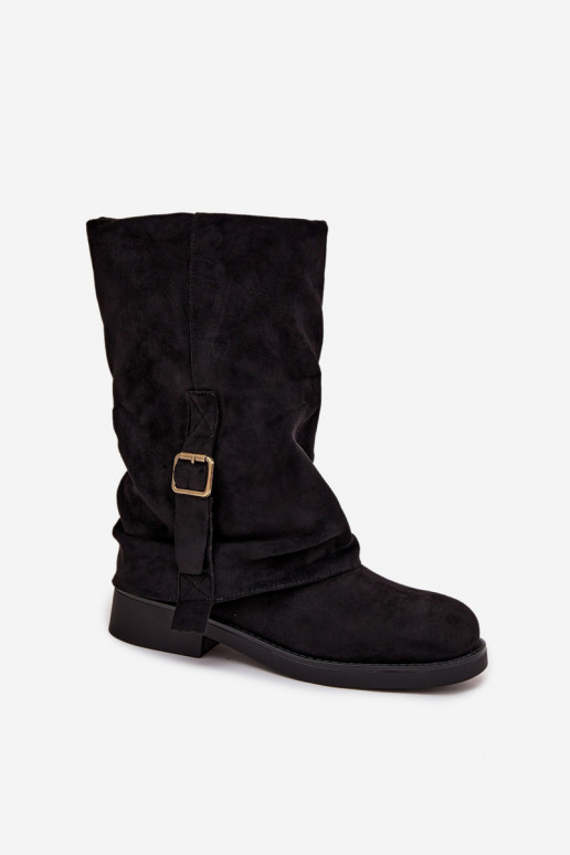 botas de mujerENyAiniętą CholeAką Mitad de la pantorrilla con hebillas de color negro Minelle botas de mujerENyAiniętą CholeAką Mitad de la pantorrilla con hebillas de color negro Minelle