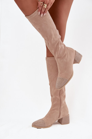 botas de mujer Con decoración reloj de gamuza ecológicaoAe beige Ivanna 2