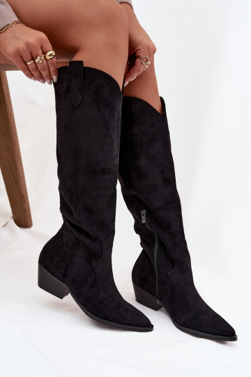 de gamuza ecológicaoAe botas estilo vaquero Femenino con tacones de color negro Jenaya