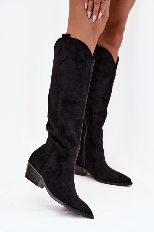 de gamuza ecológicaoAe botas estilo vaquero Femenino con tacones de color negro Jenaya