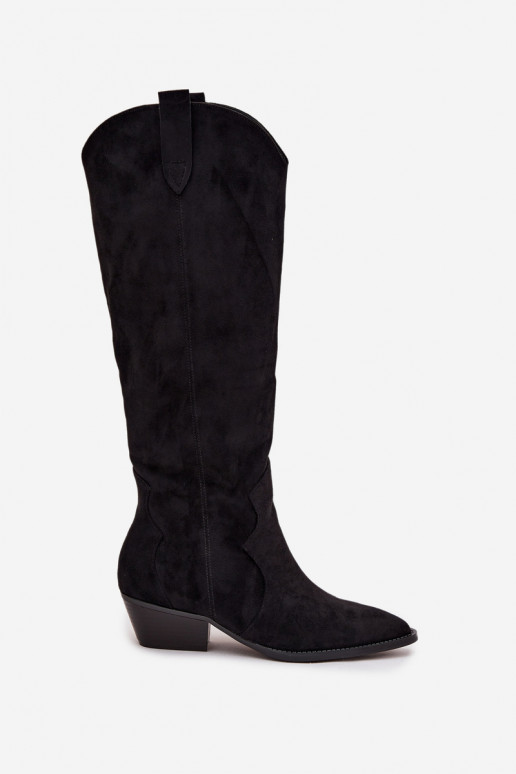 de gamuza ecológicaoAe botas estilo vaquero Femenino con tacones de color negro Jenaya