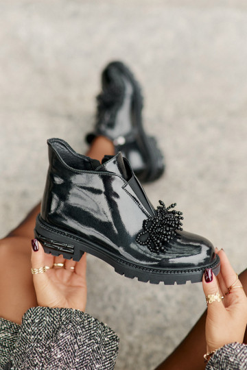 Piel con efecto barniz Botas con adornos calentamiento D&A LZ42-036 de color negro