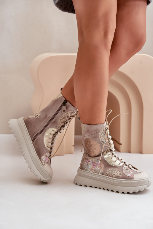 Piel Zapatos de gamuza con una plataforma calentamiento Tiene queciejka 06565-04 beige Piel Zapatos de gamuza con una plataforma calentamiento Tiene queciejka 06565-04 beige