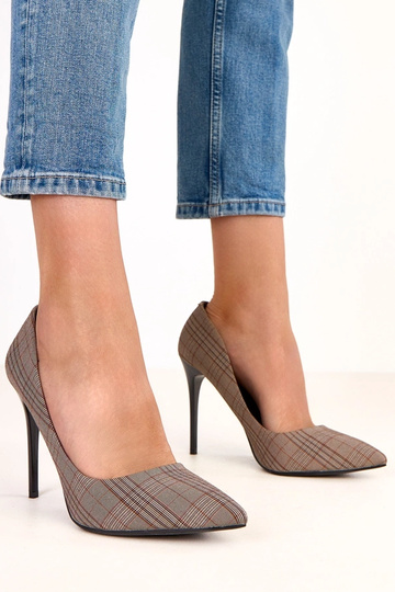 Zapatos de tacón alto de cuadros color gris Paula