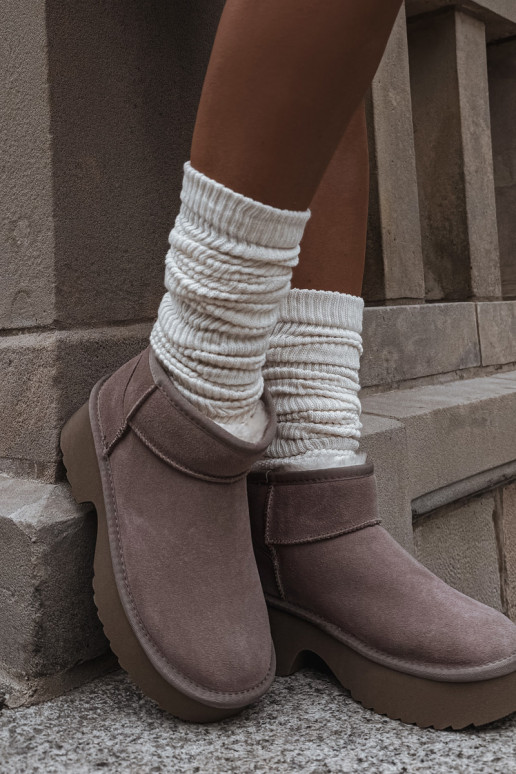 Botas de nieve FemeninoActivadoturalnego de gamuzau calentamiento con pelo dentro de color caqui Milora Botas de nieve FemeninoActivadoturalnego de gamuzau calentamiento con pelo dentro de color caqui Milora