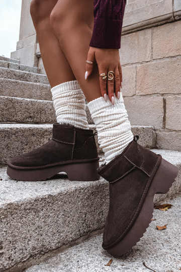 Botas de nieve para mujer de ante natural forradas con pelo interior color chocolate Milora 2