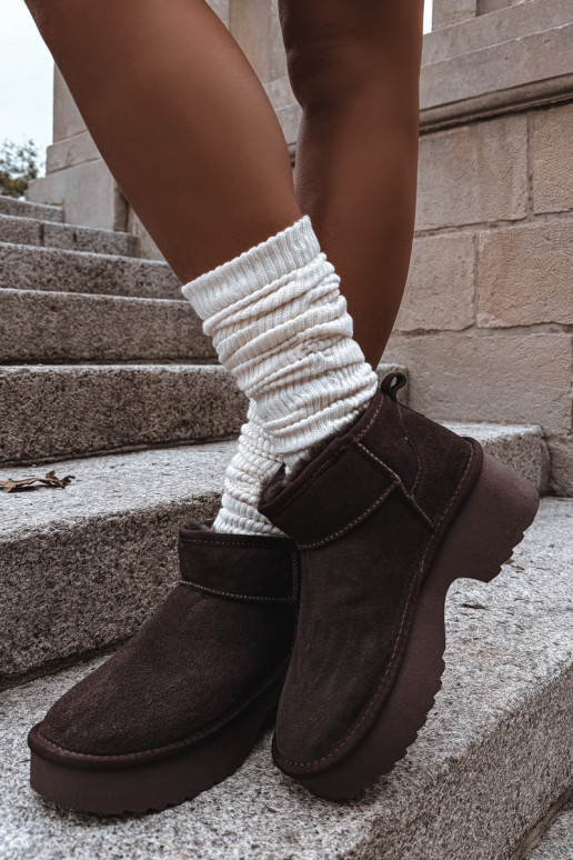 Botas de nieve FemeninoActivadoturalnego de gamuzau calentamiento con pelo dentro CzekoladoAe Milora