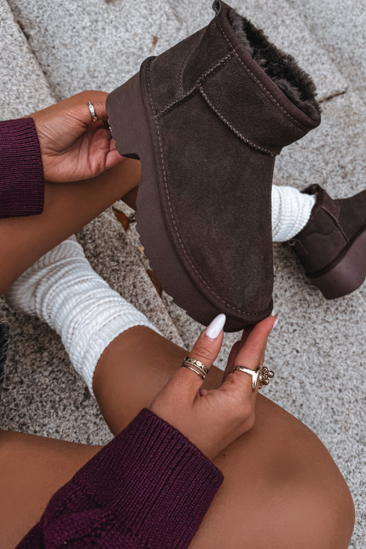 Botas de nieve FemeninoActivadoturalnego de gamuzau calentamiento con pelo dentro CzekoladoAe Milora